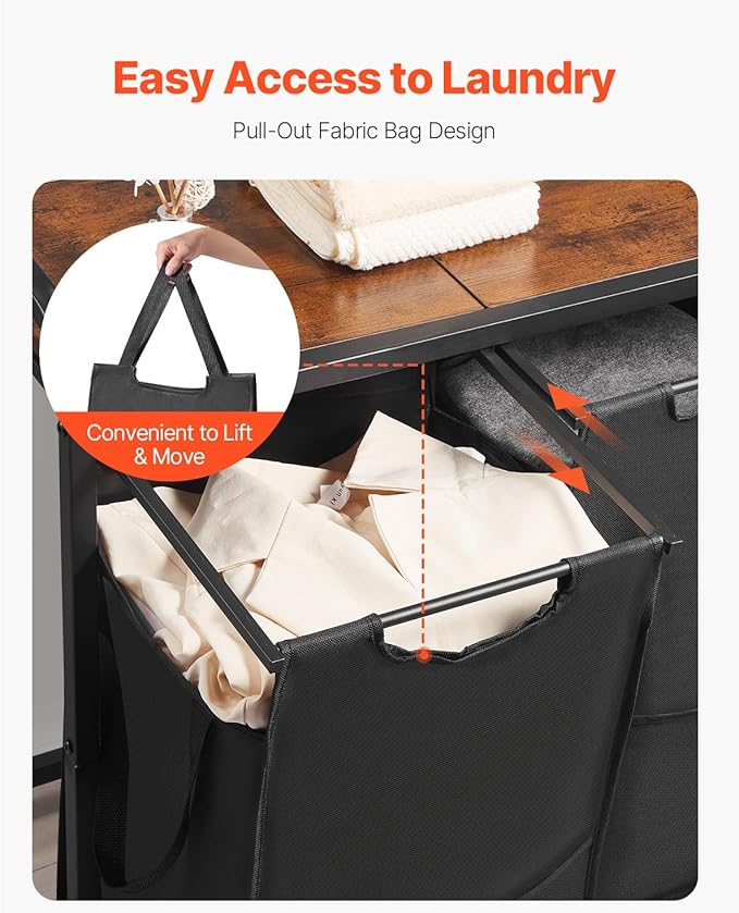 VEVOR 4 Section Laundry Sorter, Large Laundry Hamper with Metal Frame and Wooden Tabletop, Freestanding Storage Organizer Baskets with Pull-Out 600D Oxford Cloth Bags for Dirty Clothes, Bathroom