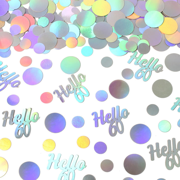Hello 60 Birthday Confetti for Table Iridescent 60th Birthday Party Decorations for Women Sixty Years Old Happy Birthday Tables Scatter Circle Dots Party Confetti Anniversary Decor 300PC (230 Count)