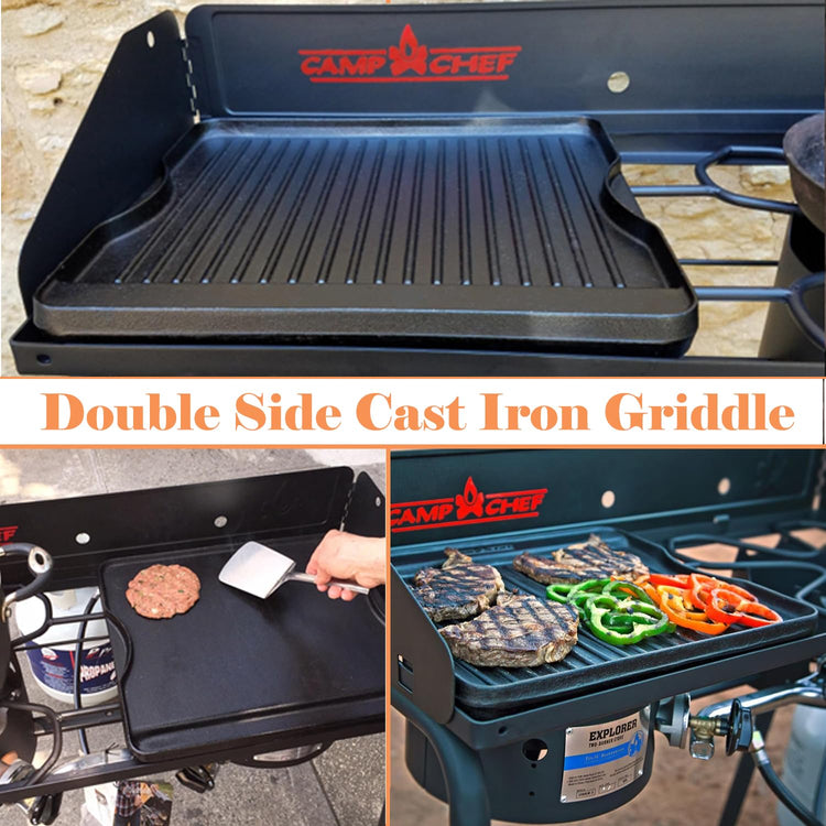 2-in-1 Reversible 14” x 16” Pre-Seasoned Cast Iron Cooking Griddle