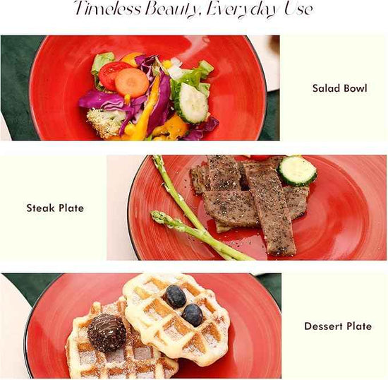 Stoneware Sonoma Dinnerware Set, Black + Speckled Spin Wash (56pc Set, Red)