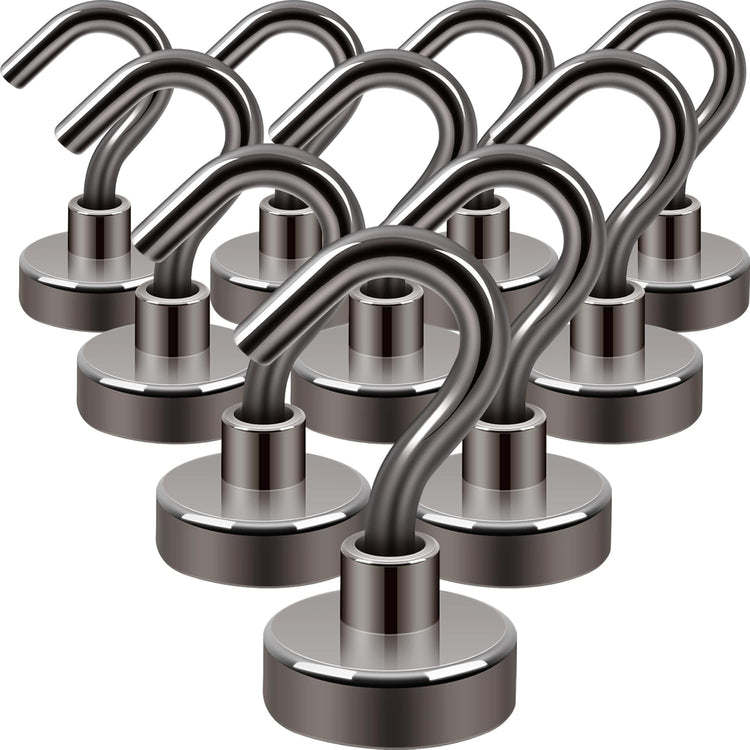 Neosmuk Magnetic Hooks,30lb+ Heavy Duty Earth Magnets with Hook for Refrigerator, Extra Strong Cruise Hook for Hanging, Magnetic Hanger for Cabins, Grill (Gunblack, 10 Pack)