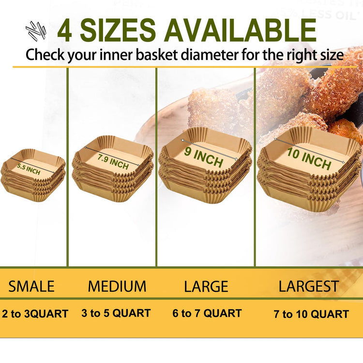 Large Air Fryer Disposable Paper Liners Square 9 Inch for 5 (125 Count)