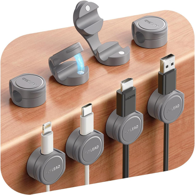 8-Pack Cord Organizer Magnetic Cable Clips, Desk Cable Management Wire Hider, FLYLEAD Silicone Cord Holder for Nightstand, Cable Organizer for Office Workspaces Desktop Organization Home Accessories