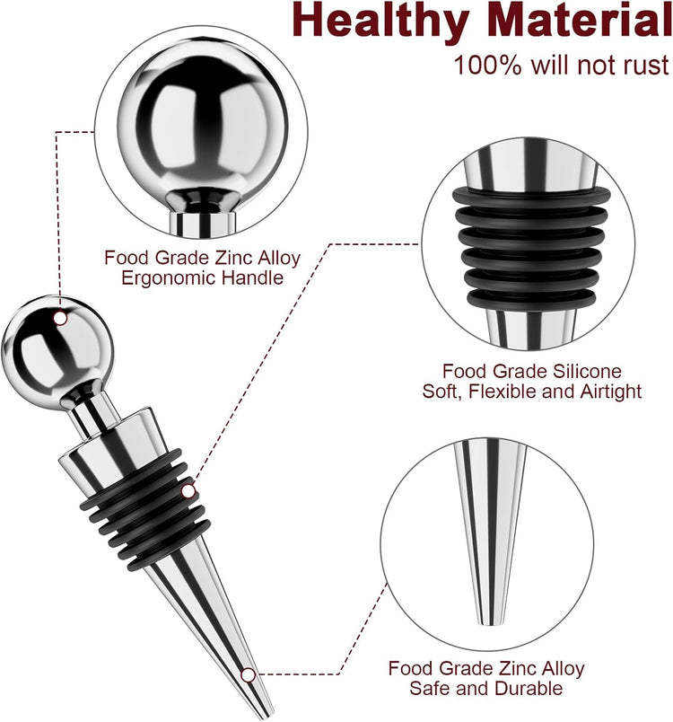 Wine Stoppers for Wine Bottles 3Pcs Vacuum Wine Bottle Stopper with Silicone Reusable Wine Corks, Leak proof Keep Fresh Suitable for Standard (Silver, 3 Pack)