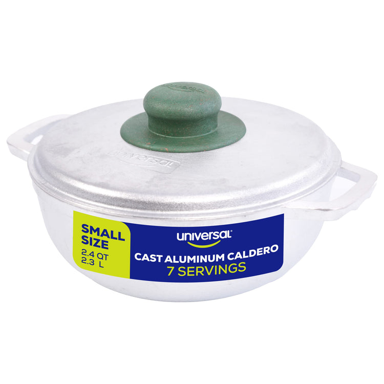 Small Size) Caldero 7 Cups - 2.4 QT / 2.3 L, Stainless Aluminum Pot, Even Heat Distribution and Fast Cooking Dutch Oven Pot, Ergonomic Handles, Ideal for Rice, French Fries, and More