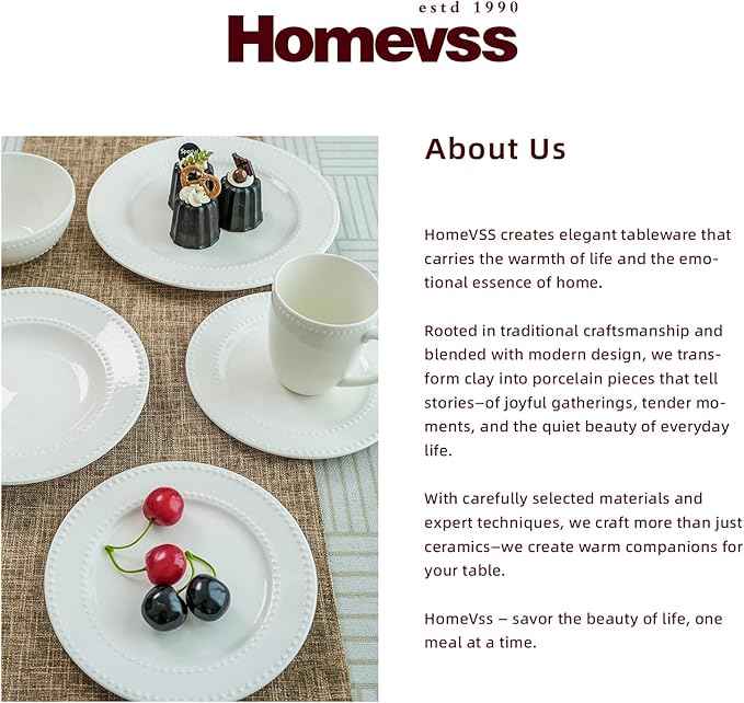 HomeVss, New Bone China Dinnerware Set, Embossed Pearl Design, 40pc Dinnerware Set