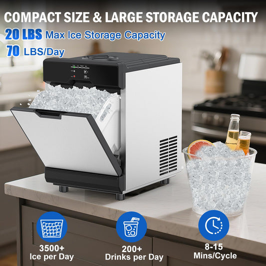 70 lbs Nugget Ice Maker Countertop Portable Dual Water Self