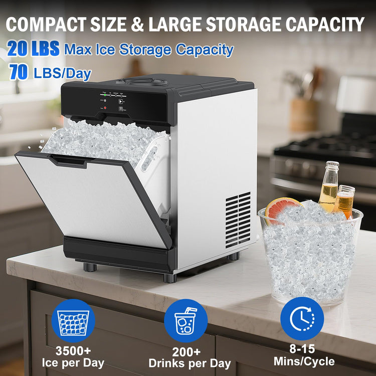 70 lbs Nugget Ice Maker Countertop Portable Dual Water Self