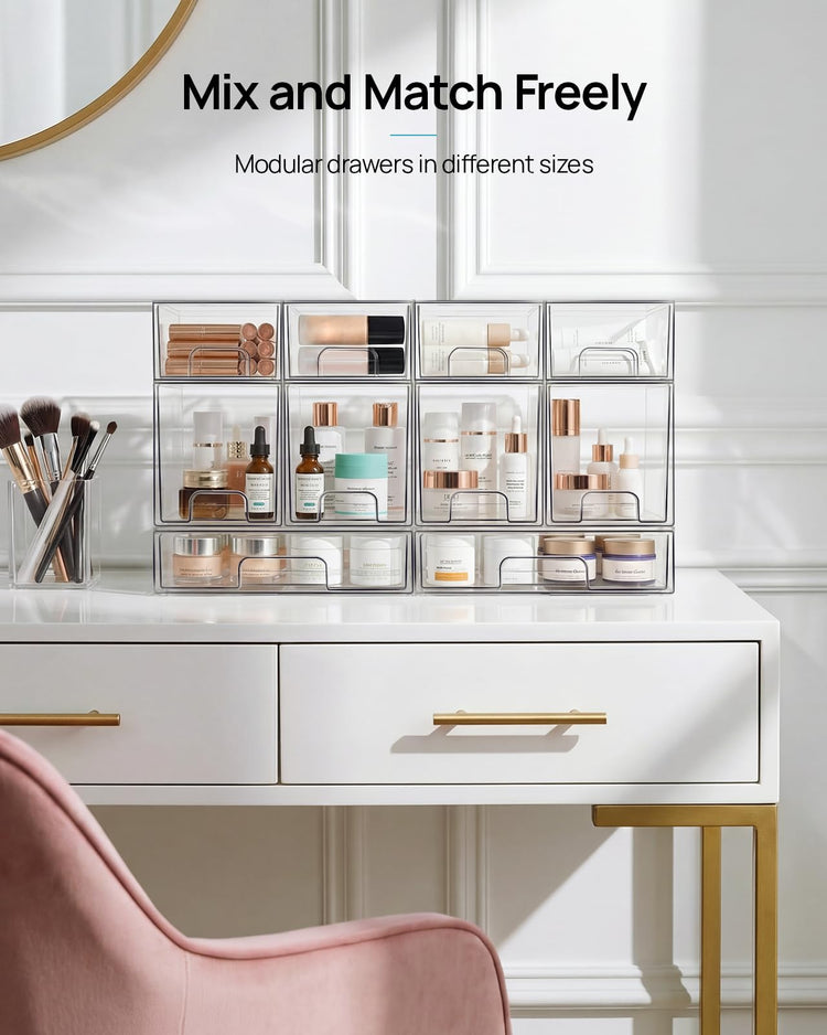 12 Pack Small Clear Stackable Storage Drawers (12 Count)