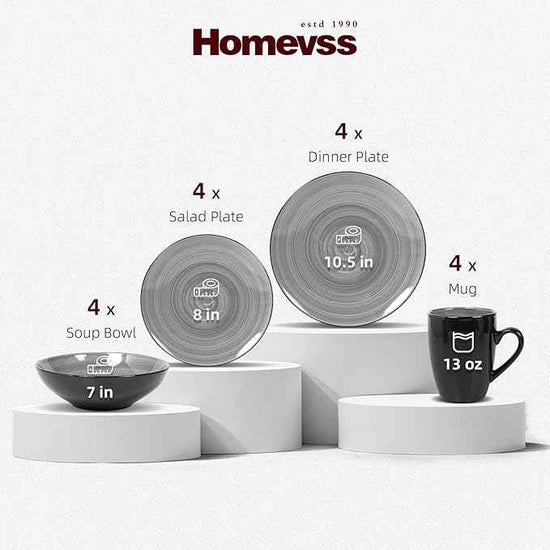Stoneware Sonoma 16pc Dinnerware Set, Black + Speckled Spin Wash Grey