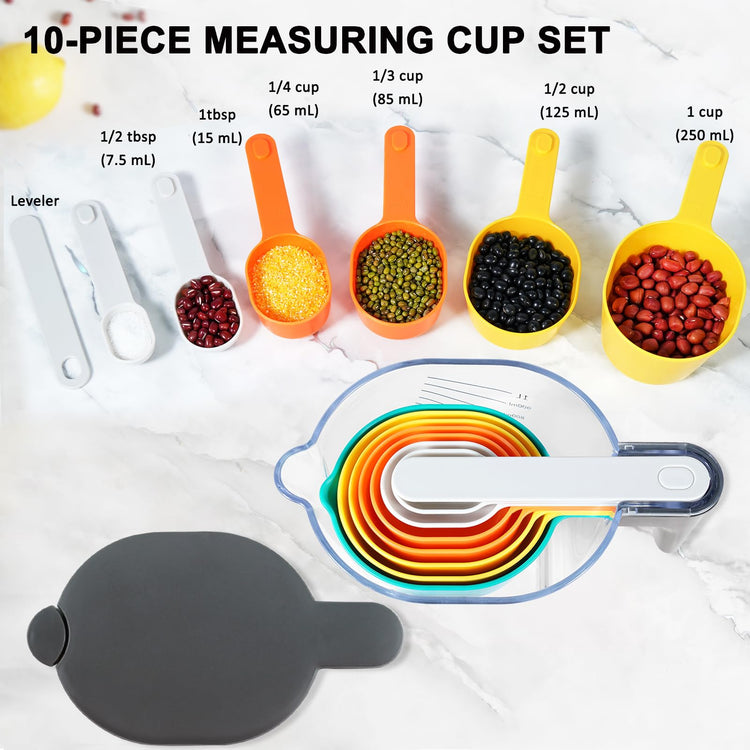Stackable 10 Piece Measuring Cups and Spoons Set with Lids (10 Count)