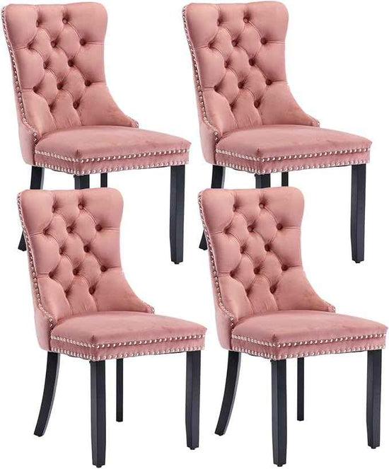 Pink Velvet Dining Chairs Set of 4, Upholstered Dining Room Chairs with Back Ring Pull Trim and Solid Wood Legs, Tufted Wingback Kitchen Chairs for Dining Room,Living Room,Kitchen(Pink)