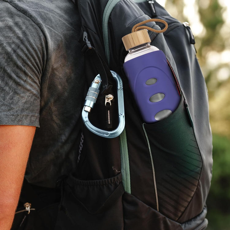 Sport 32oz Glass Water Bottle 1000ml /1 liter Borosilicate Glass Water Bottle Reusable Waterbottle Jugwith Silicone Sleeve and Unique Lid (Purple