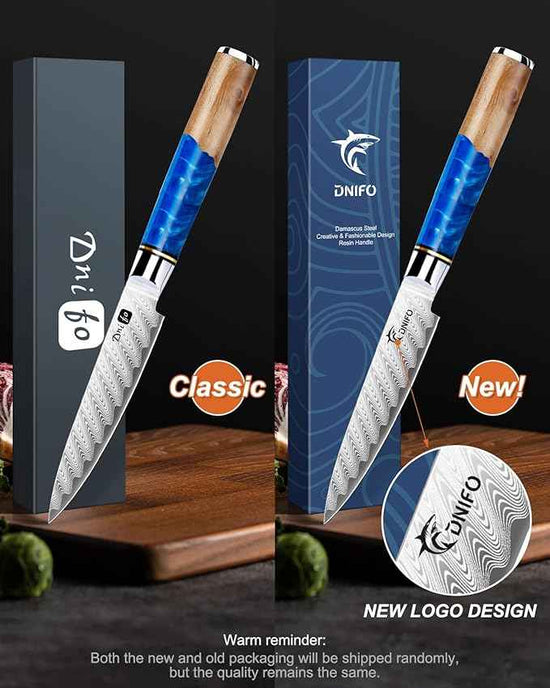 Kitchen Utility Knife 5 Inch, Japanese VG10 Steel Damascus Paring knife, Small Kitchen chef Knife with Gift Box and Resin Wood Handle, Ideal Birthday Gift for Men and Women