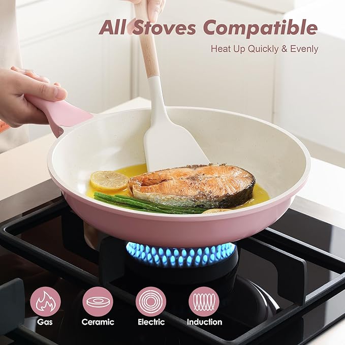 SENSARTE Nonstick Ceramic Frying Pan 11-Inch, Healthy Non Toxic Skillet, Induction Compatible Omelet Pan with Heat Resistant Handle, PFAS-Free, Pink