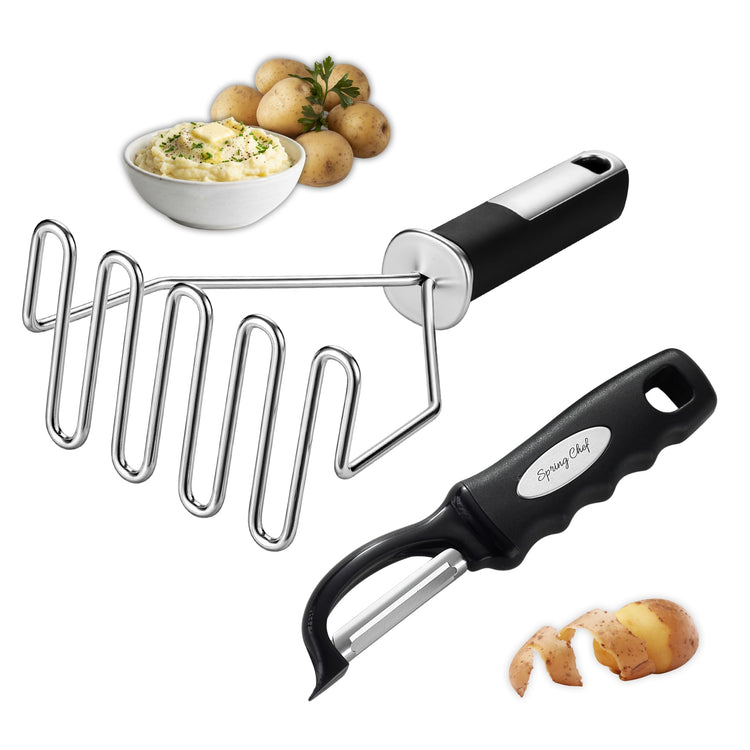 Stainless Steel Potato Masher & Durable Vegetable Peeler Set