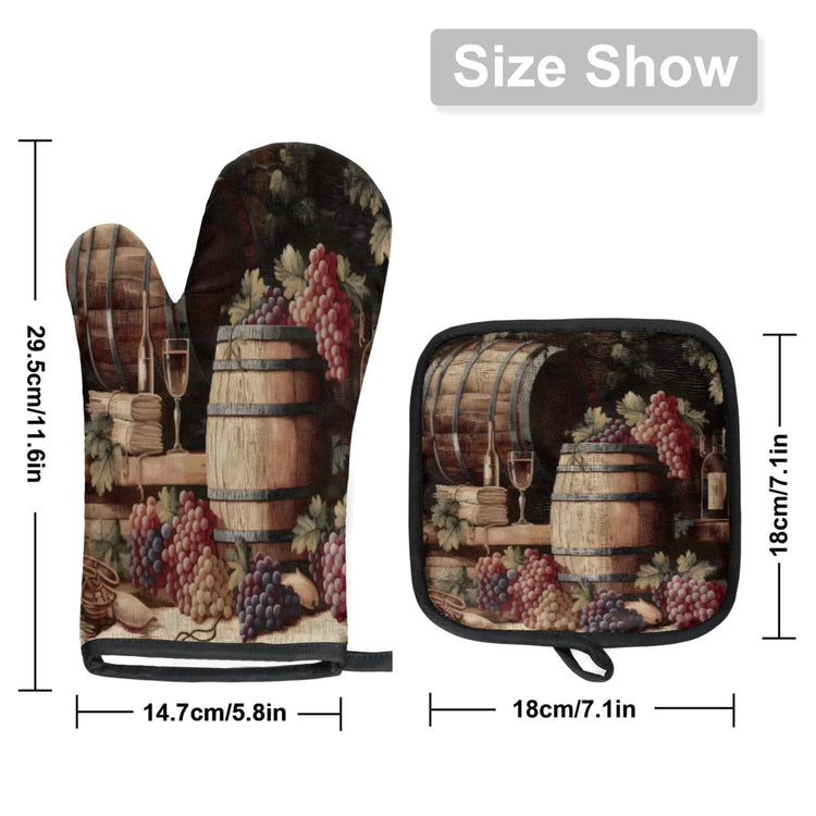 Vintage Wine and Ripe Grapes Oven Mitts and Pot Holders Sets (2 Count)