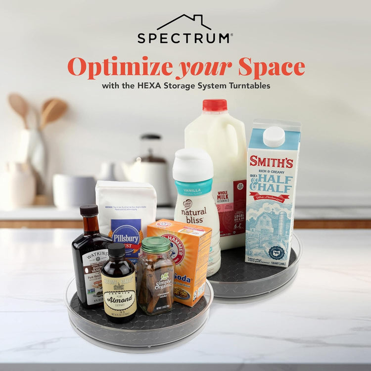 Spectrum Lazy Susan Organizer, Hexa Round Medium (2-Pack) - Lazy Susan Turntable for Cabinet, Refrigerator, Pantry, Table, & Shelf - Rotating & Spinning Pantry Organization & Storage for Fridge