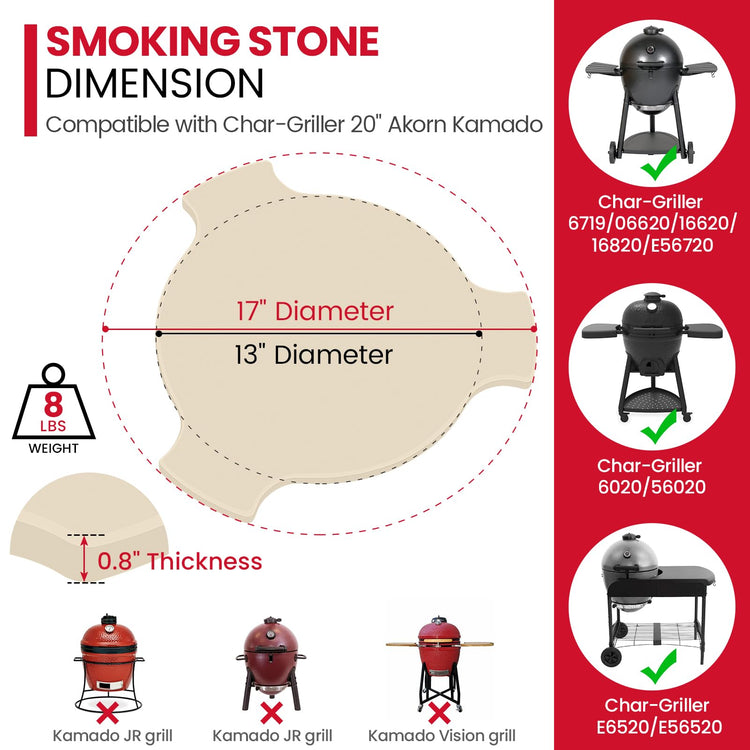 17" Cordierite Smoking Stone for Akorn Kamado Grill