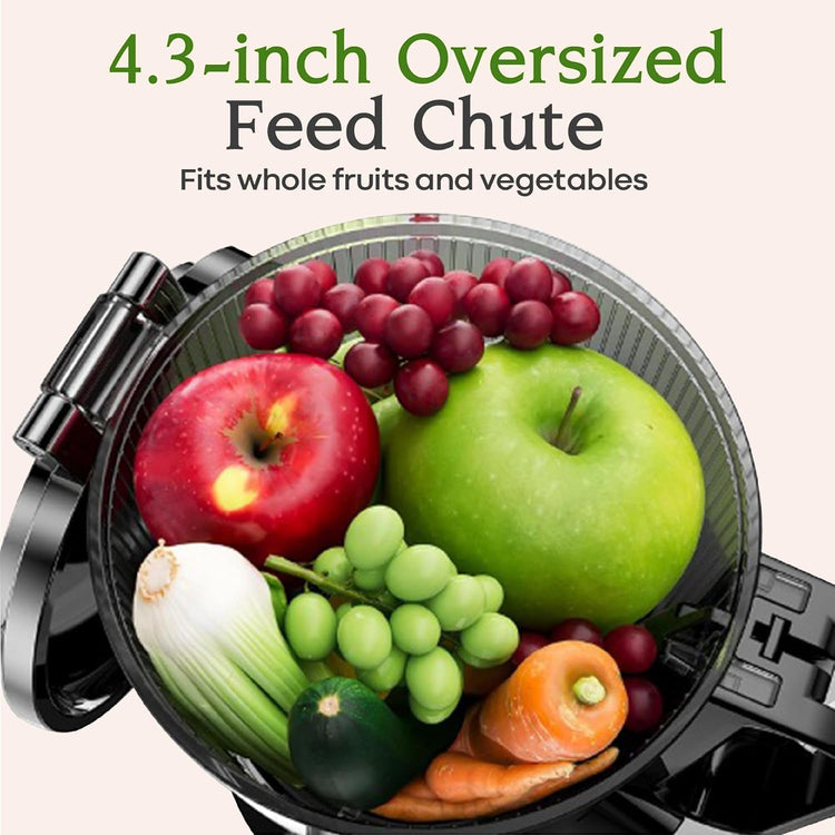 Cold Press Juicer, 200W Masticating Slow Juicer 4.3" Large Feed Chute Fit Whole Fruits Vegetables | Upgraded Auger | Tritan Material | BPA Free | Juice Recipes (Silver)