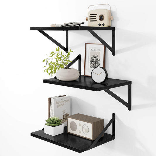 16W x 12D Deep Floating Shelves Set of 3 Black (3 Count)