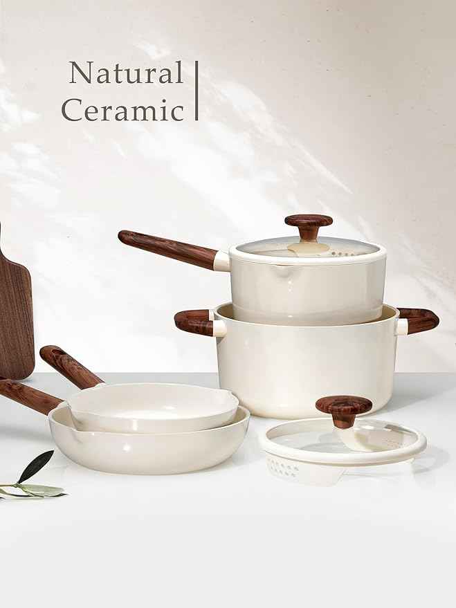 CAROTE Ceramic Cookware Sets, Pots and Pans Set Non stick, Non Toxic Healthy Induction Cookware, 14 Pcs Nonstick Kitchen Pots and Pans Set, PFAS PTFE Free, Dishwasher Safe