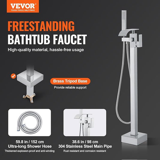 VEVOR Freestanding Bathtub Faucet, Floor Mount, Freestanding Tub Filler, Shower Mixer Taps, Two Water Modes, 360° Swivel Spout, for Bathing & Showering Pet Bathing Cleaning Drains Toilet Flushing
