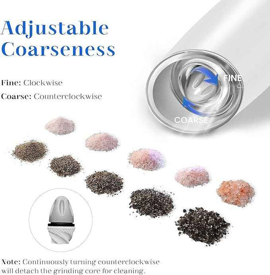 Rechargeable Salt And Pepper Grinder Set, Gravity Electric Salt And Pepper Grinder Set Electric, Salt And Pepper Shakers Set Electric, Adjustable Coarseness, LED Light, (Black+White)