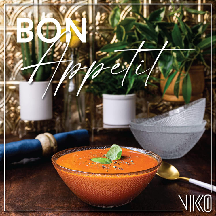 Vikko Elegant Textured Glass Salad Bowls - Set of 6, 6.5 Inch, Stackable, Dishwasher Safe