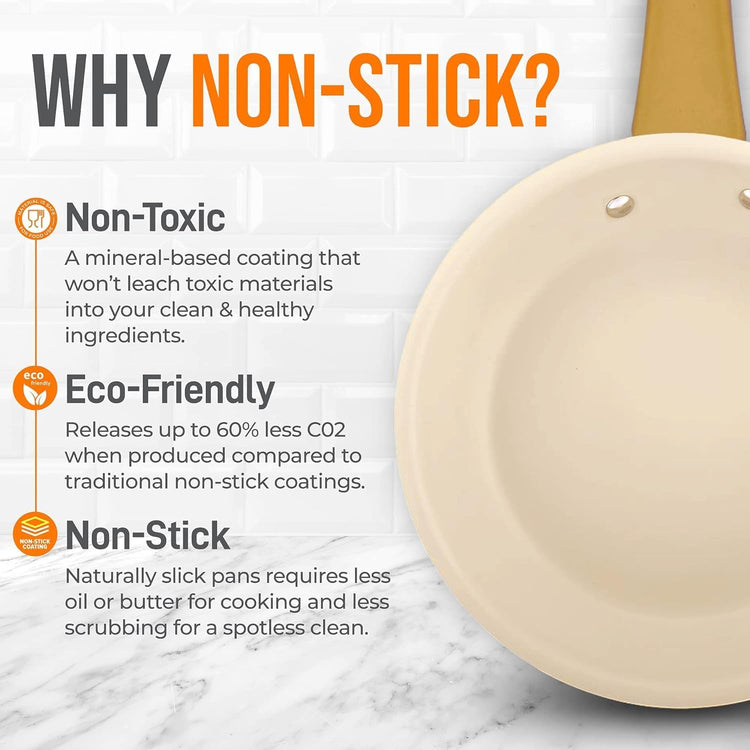 NutriChef 10-Inch Professional Ceramic Frying Pan With Lid - Medium Skillet with Golden Titanium Handle, Non-Stick Ceramic Coating, Stain-Resistant, Easy to Clean, Ideal for Home Cooking
