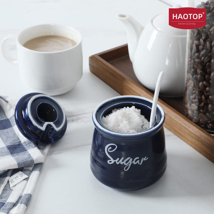 Farmhouse Porcelain Sugar Bowl with Lid and Spoon 12oz
