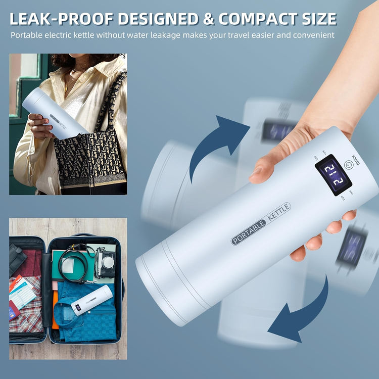 Travel Electric Kettle Portable Small Mini Tea Coffee Kettle Water Boiler, Water Heater with 4 Temperature Control,304 Stainless Steel with Auto Shut-Off & Boil Dry Protection, BPA-Free (Blue)