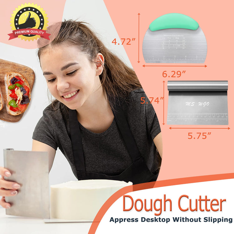 Dough Scraper Cutter Pastry Pizza Cutter Stainless Steel Tool with Scale Ruler
