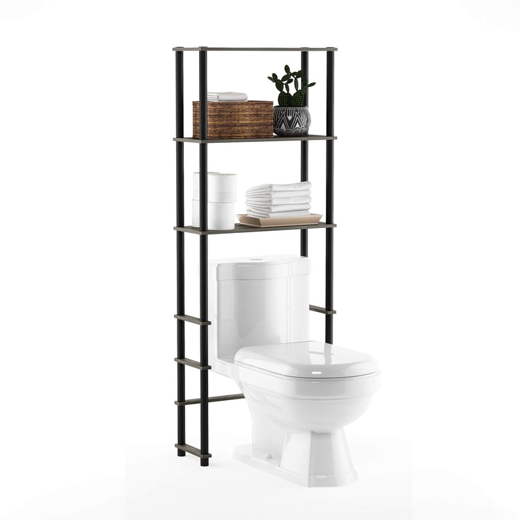 Turn-N-Tube with 3 Shelves Toilet Space Saver, French Oak Grey/Black
