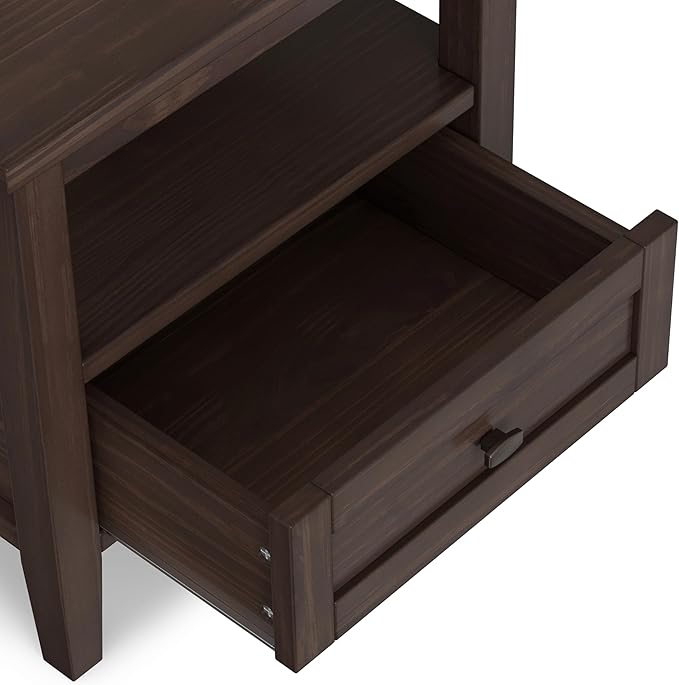 SIMPLIHOME Warm Shaker End Table - 20 inch Wide Solid Wood Side Table in Warm Walnut Brown, Transitional Accent Table for Living Room or Bedroom with Drawer, Open Shelf and Square Tapered Legs
