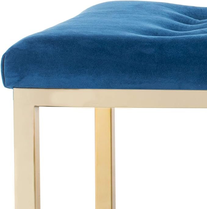 SAFAVIEH Home Collection – Reynolds Navy Tufted Upholstered Accent Bench, Modern Parsons-Style Open Frame Bench with Brass Legs for Bedroom, Entryway or Living Room (FOX6225G)