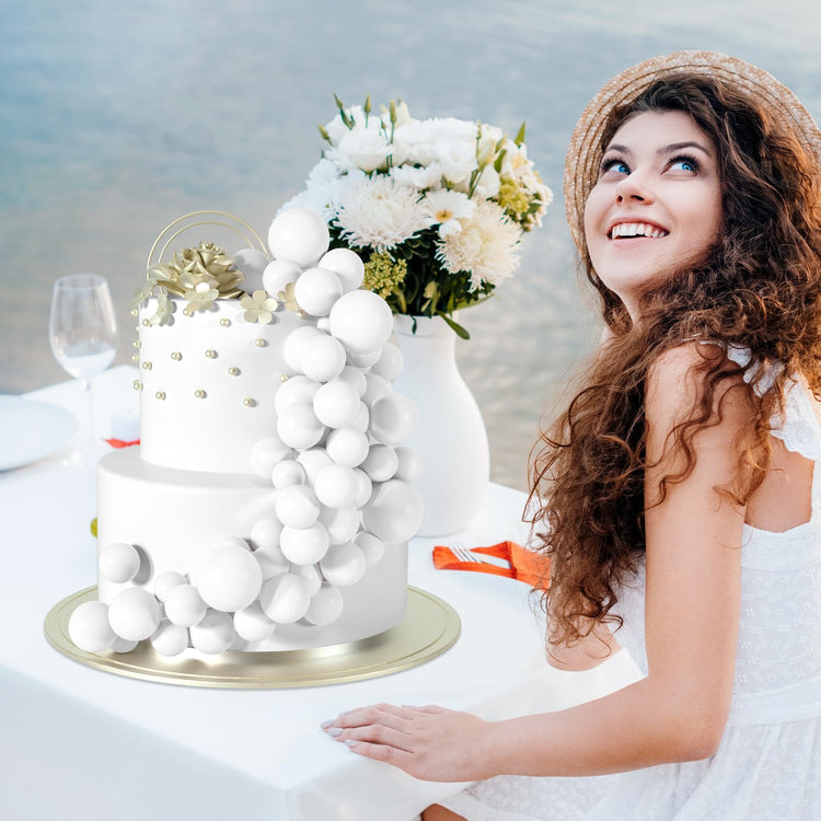 48 Pcs White Balls Cake Topper Decorations Balloon Cupcake Toppers Foam Cake Topper Balls Cake Balls Decorations for Birthday Party Wedding Anniversary Cake Decorating (48 Count)
