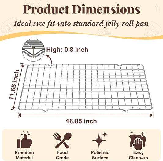 Cooling Racks for Cooking and Baking - 2 PCS 11.65" x 16.85" Grid Wire Baking Rack for Oven Cooking, Baking, Grilling, Roasting -Dishwasher Safe Bacon Rack- Fits Half Sheet Cookie Pan - Nestoria