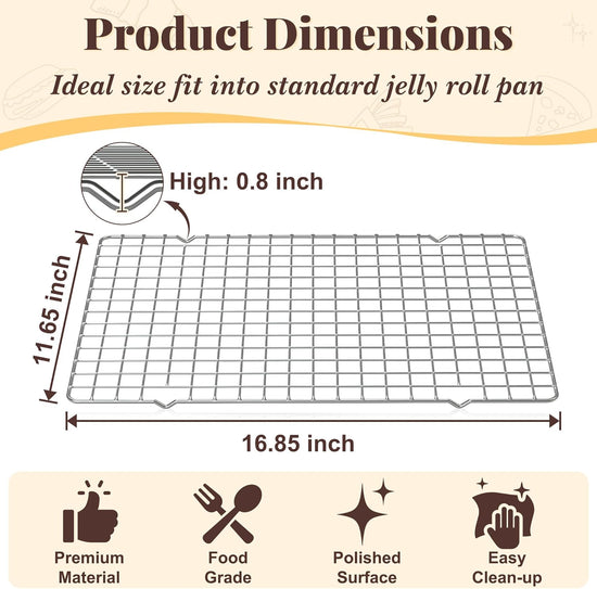 Cooling Racks for Cooking and Baking - 2 PCS 11.65" x 16.85" Grid Wire Baking Rack for Oven Cooking, Baking, Grilling, Roasting -Dishwasher Safe Bacon Rack- Fits Half Sheet Cookie Pan - Nestoria