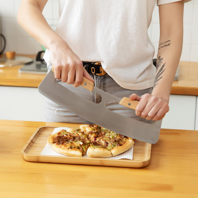 Pizza Cutter Rocker with Wooden Handles & Protective Cover by ZOCY