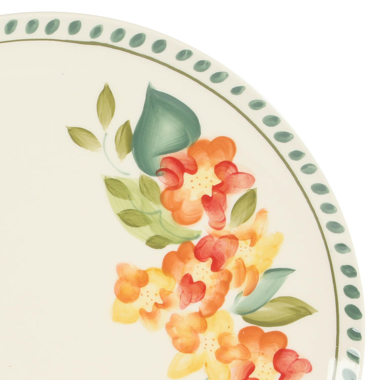 Cassia Bud 16 Piece Double Bowl Hand Painted Stoneware Plates and Bowls Floral Dinnerware Set