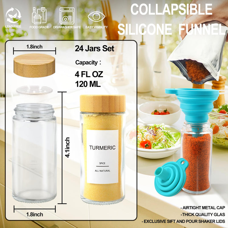 Glass Spice Jars with 398 Labels (24 Count)