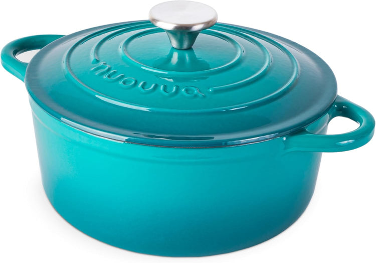 Cast Iron Dutch Oven with Lid – Non-Stick Ovenproof Enamelled Casserole Pot – Sturdy Dutch Oven Cookware – Teal, 3.1-Quart, 22cm – by Nuovva - Nestoria
