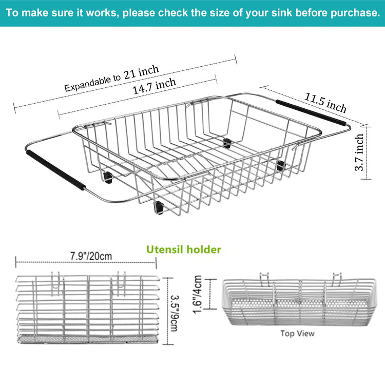 Expandable Dish Drying Rack Organizer and Utensil Cutlery Holder
