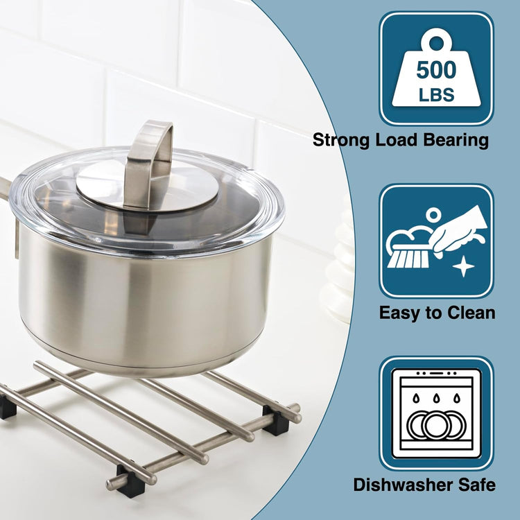 4Pcs Stainless Steel Trivet for Hot Dishes, Lightweight Metal Trivets for Hot Pots and Pans, Metal Cooling Racks, Heat Resistant Mats for Countertop Cooling, Cooking Baking Pans Holder, 7"x7"