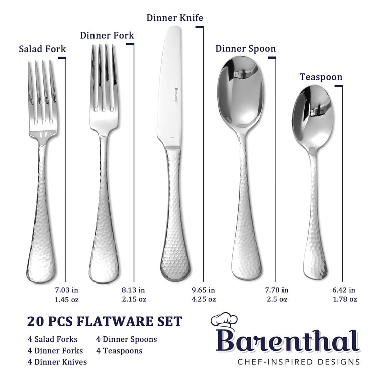 20 Piece Hammered Silverware Set (71.49 Count)