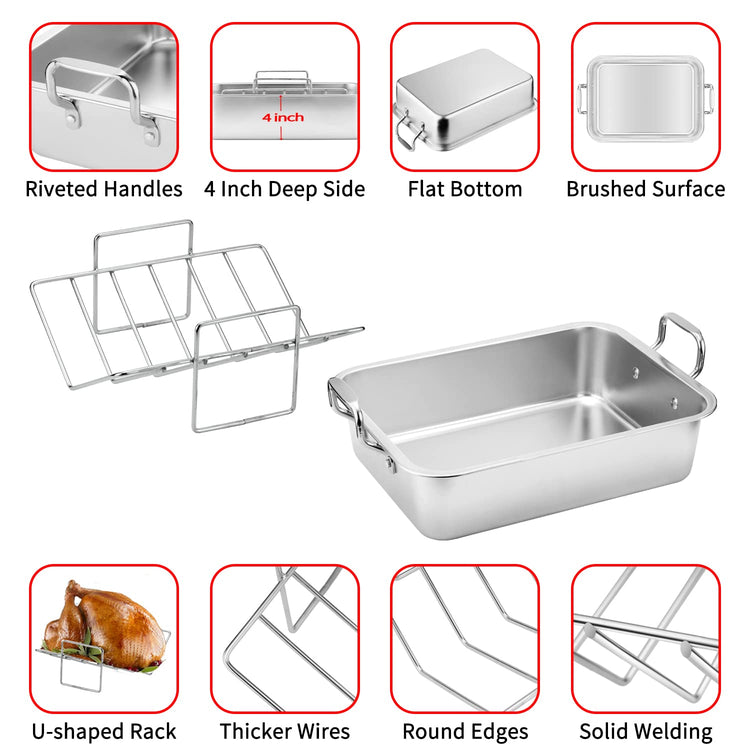 15 Inch Stainless Steel Roasting Pan with Cooling Rack