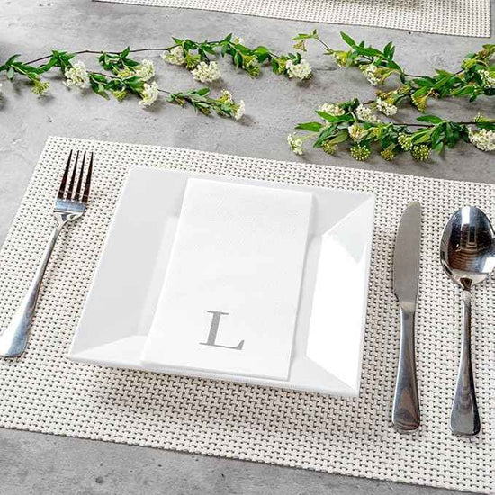Luxenap 15.8 X 7.9 Inch Linen-Feel Guest Towels, 2000 Lettered Hand Towels - Silver Letter 'L', Sans Serif Font, White Paper Dinner Napkins, airlaid, For Restrooms And Tables - Restaurantware