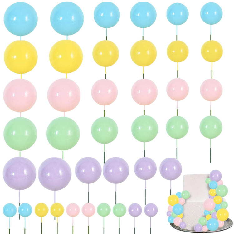 40 Pcs Foam Ball Cake Toppers with Sticks Mini Cake Decorations for Birthdays (40 Count)