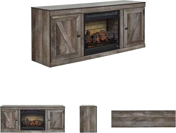 Signature Design by Ashley Wynnlow Farmhouse 60" TV Stand with Electric Fireplace for TVs up to 69", Gray